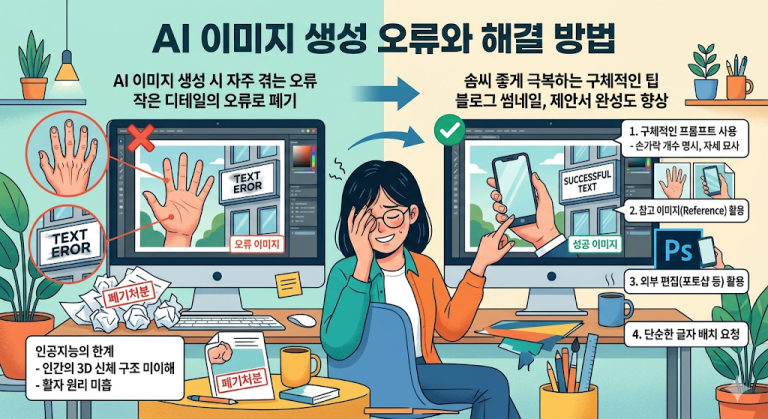 AI 이미지 생성 시 자주 겪는 오류와 해결 방법 (손가락, 텍스트 깨짐 현상 극복기)